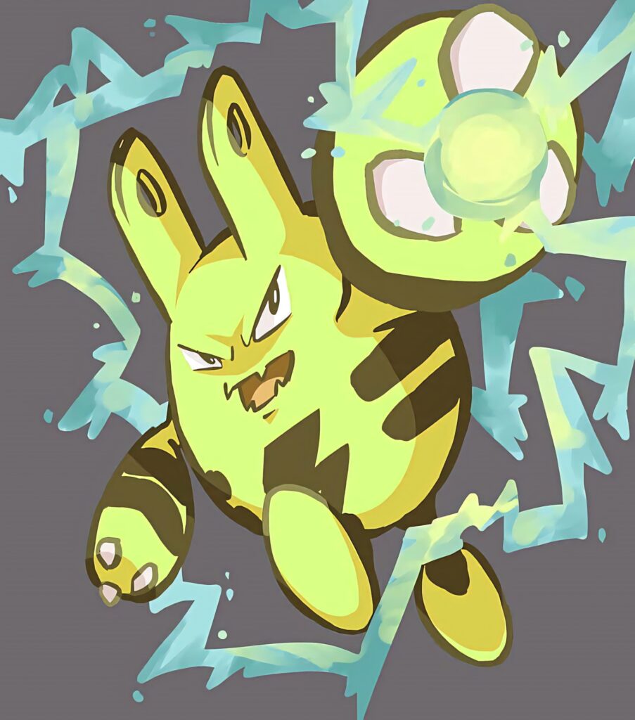 Elekid charging with glowing electric arm surrounded by blue lightning in dynamic action pose Wallpaper