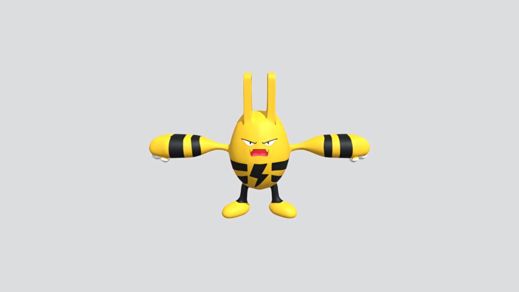 Elekid Pokémon with arms extended lightning-themed yellow black design on minimal gray background Wallpaper