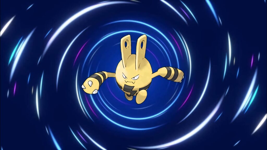 Elekid electric-type Pokémon dynamic blue neon lights vibrant bold action wallpaper background