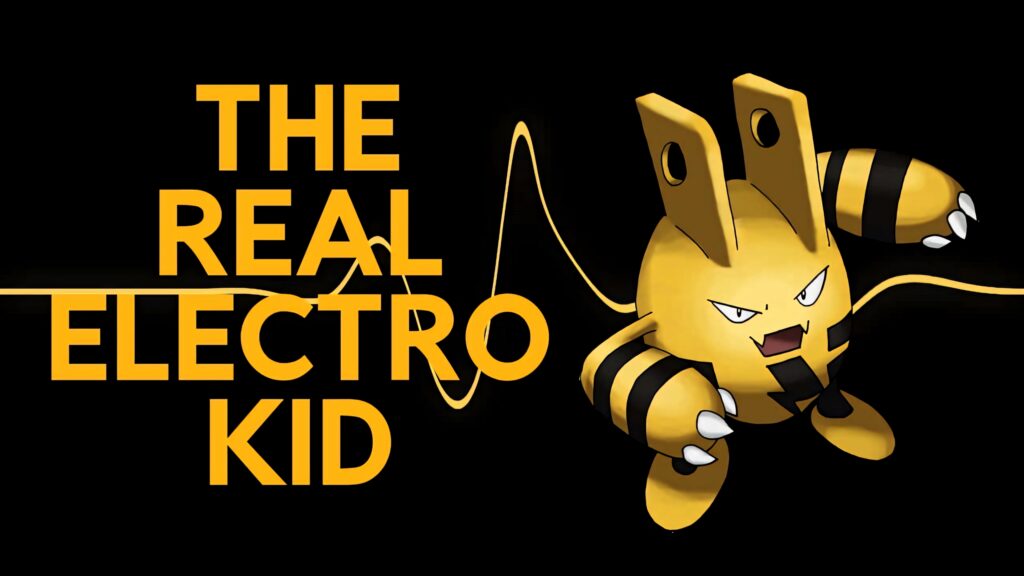 Elekid electric type Pokémon dynamic wallpaper with bold yellow black tones and vibrant text