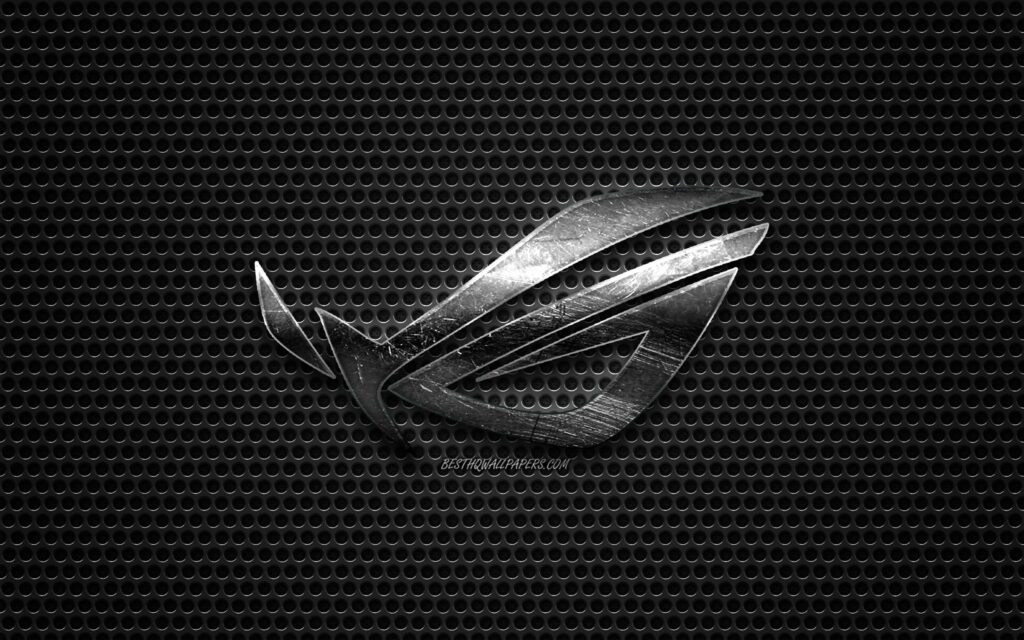 Gaming Glory: Unveiling the Majestic ROG Logo on Polished Steel Emblem Wallpaper