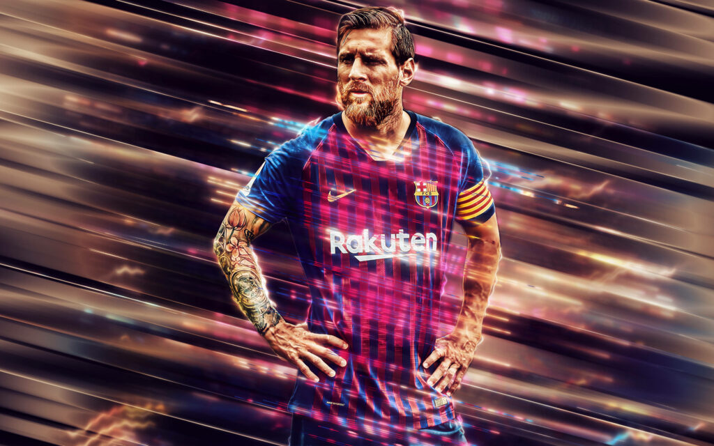 Majestic Messi: 2020 Barcelona Icon in Abstract Translucent Background Wallpaper