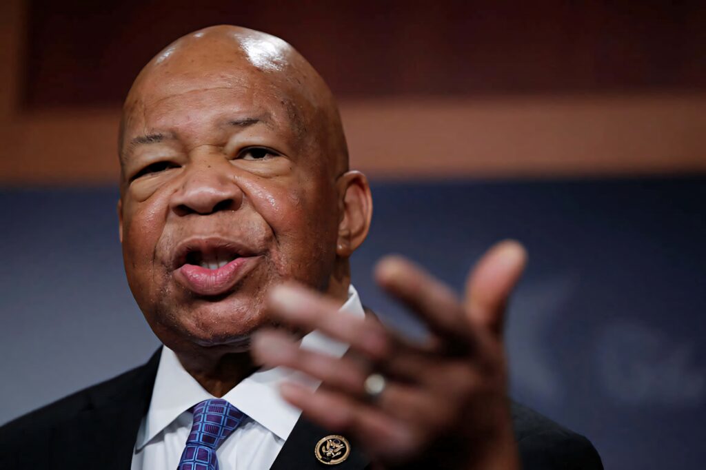 Elijah Cummings close-up speaking passionately in suit soft blurred background wallpaper