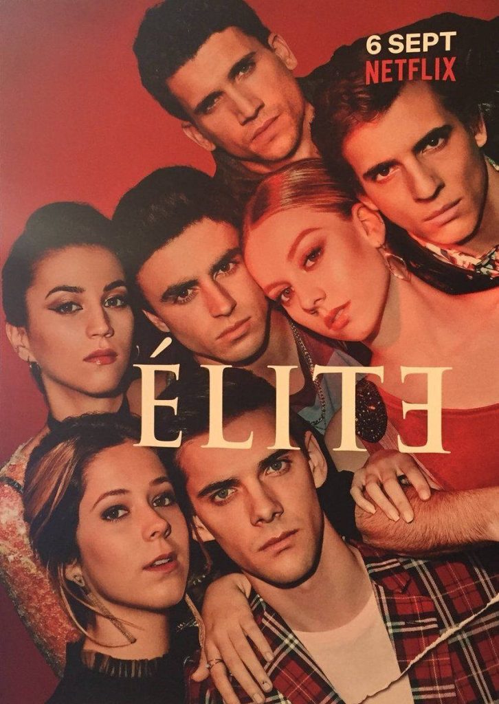 Netflix Elite series cast intense close up red background promotional September release wallpaper