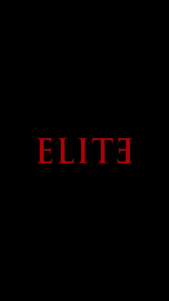 Elite Netflix wallpaper with red logo on black background featuring backward E and serif text