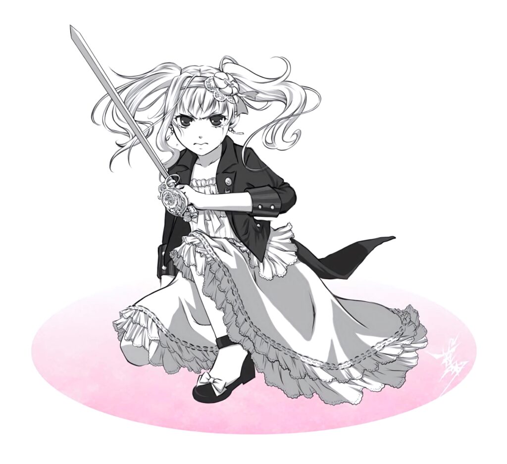 Elizabeth Midford Black Butler kneeling with sword elegant dress fierce pose manga art wallpaper