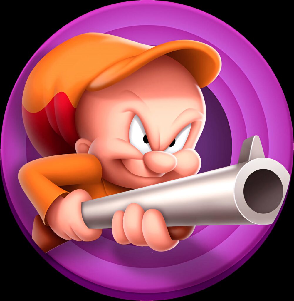 Elmer Fudd aiming shotgun vibrant wallpaper with violet circles Looney Tunes cartoon background