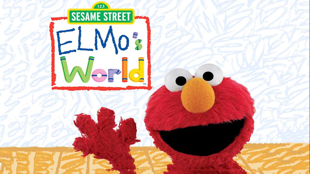 Elmo waving cheerful smile Sesame Street wallpaper vibrant crayon background bold colors