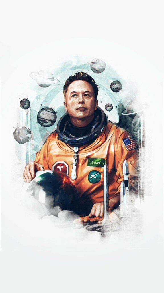 Space-Themed Wallpaper: Elon Musk as an Astronaut in Cosmic Exploration