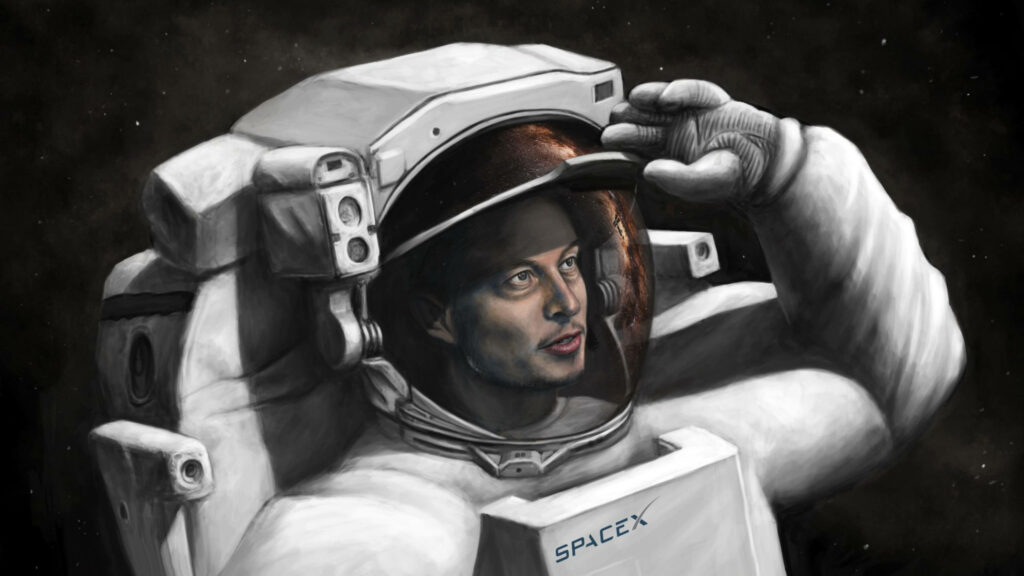 Elon Musk as SpaceX Astronaut: Cosmic Digital Art Wallpaper