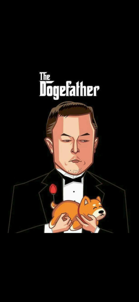 Elon Musk as The Dogefather: Creative Crypto Meme Wallpaper