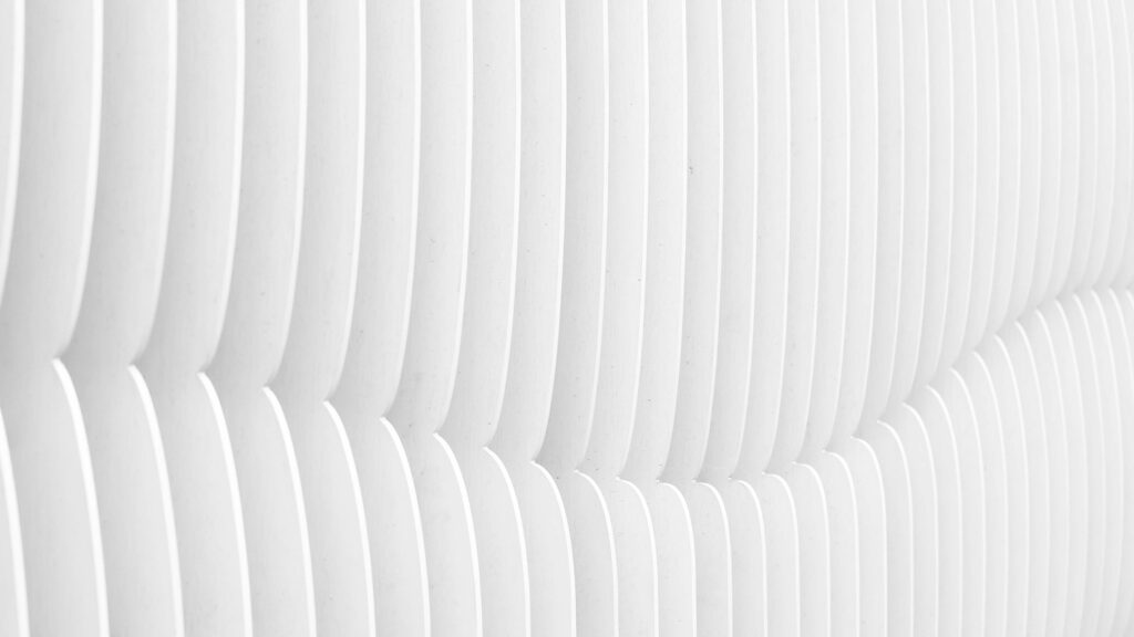 3D abstract white curved panels wallpaper creating flowing depth and calm modern minimalism background