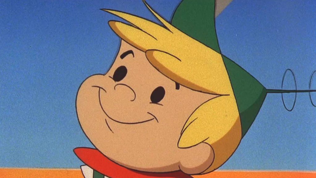 Close-up of Elroy Jetson smiling in green cap classic Hanna-Barbera retro animated wallpaper