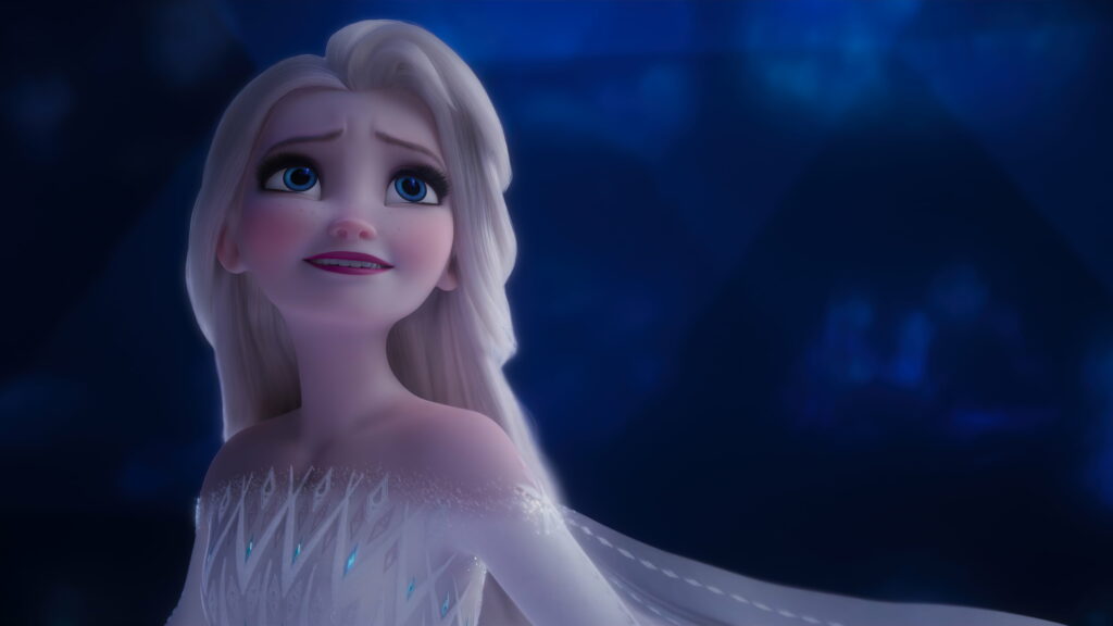 Frozen 2: Captivating Elsa in Enchanting Blue Background Wallpaper