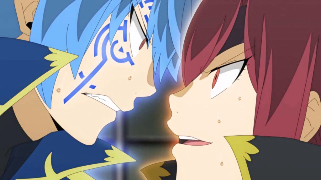 Elsie Crimson and Justice intense anime showdown close-up vibrant hair fierce expressions wallpaper