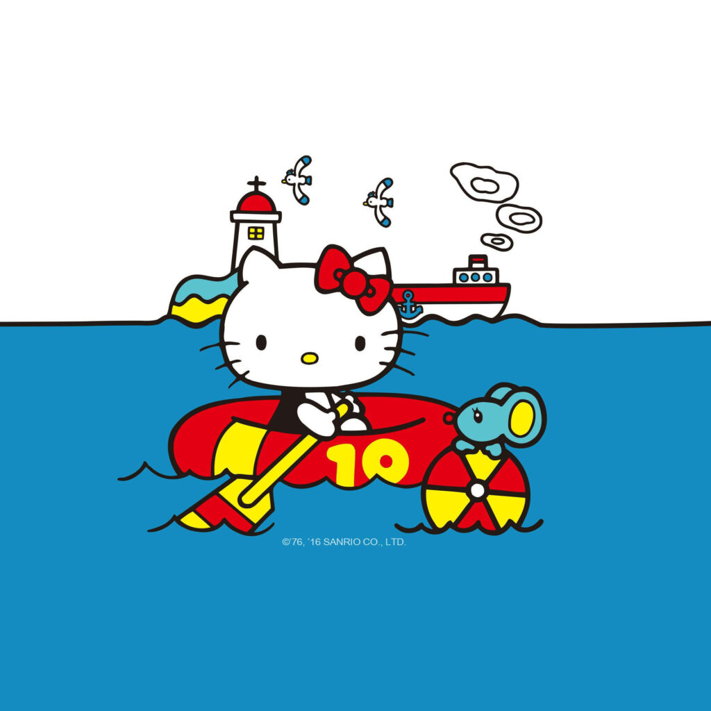 Embark on a Memorable Ocean Adventure with Hello Kitty's Pink Lifeboat! Wallpaper