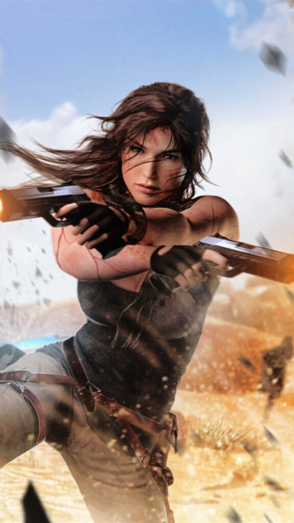 Rise of the Tomb Raider: Intense Action Scene with Character Ready to Shoot Bow Wallpaper