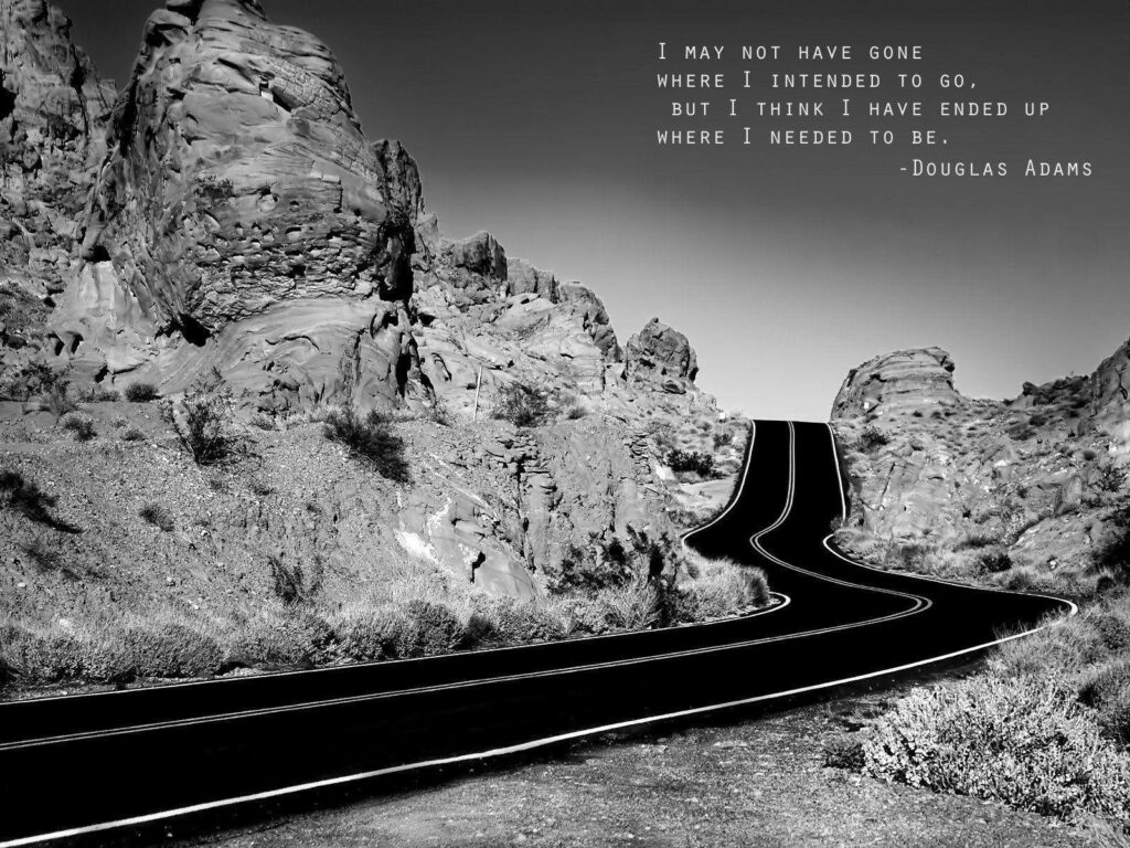 The Inspiring Path: Douglas Adams' Journey of Life Quotes on Nature's Backdrop Wallpaper