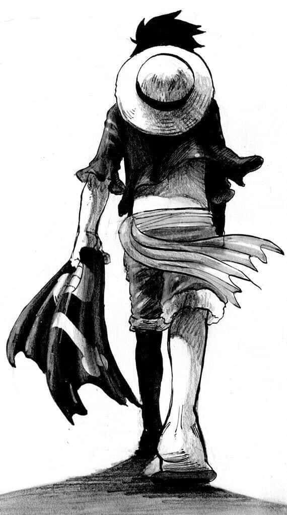 The Determined Pirate King in Monochrome - Luffy's Next Voyage Begins Wallpaper
