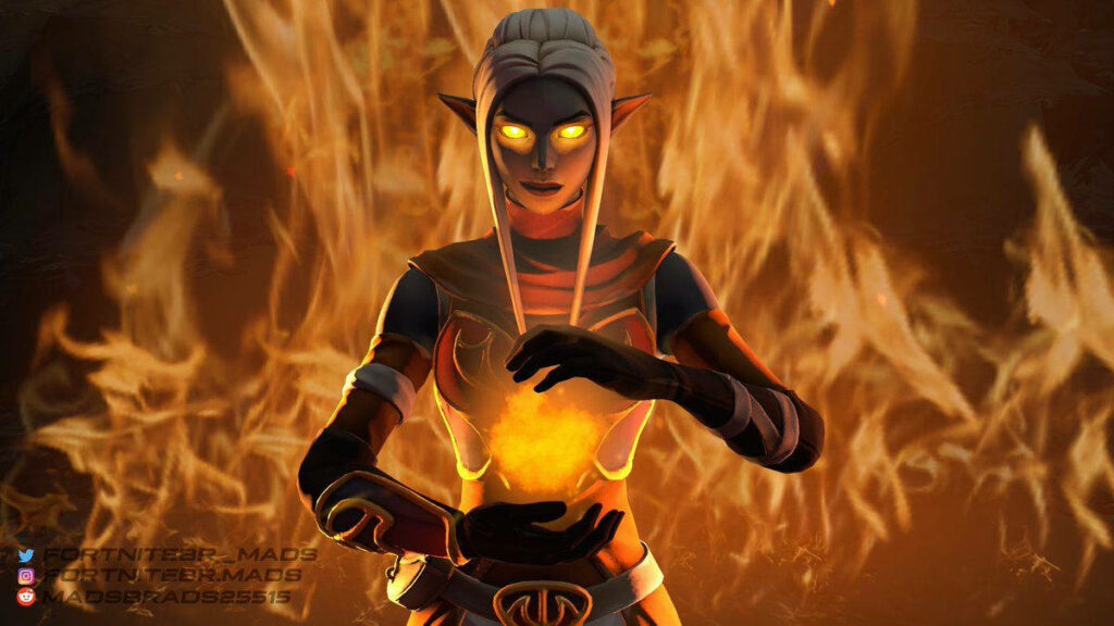 Fierce Fiery Glimmer: A Stunning Fortnite Wallpaper Embellished with Ember Epic Outfit and Fire-Infused Visuals
