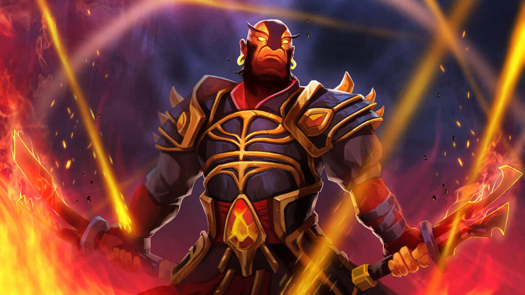 Fiery Avatar: A Captivating 720p Background showcasing Ember Spirit from the immersive world of Dota 2 Wallpaper