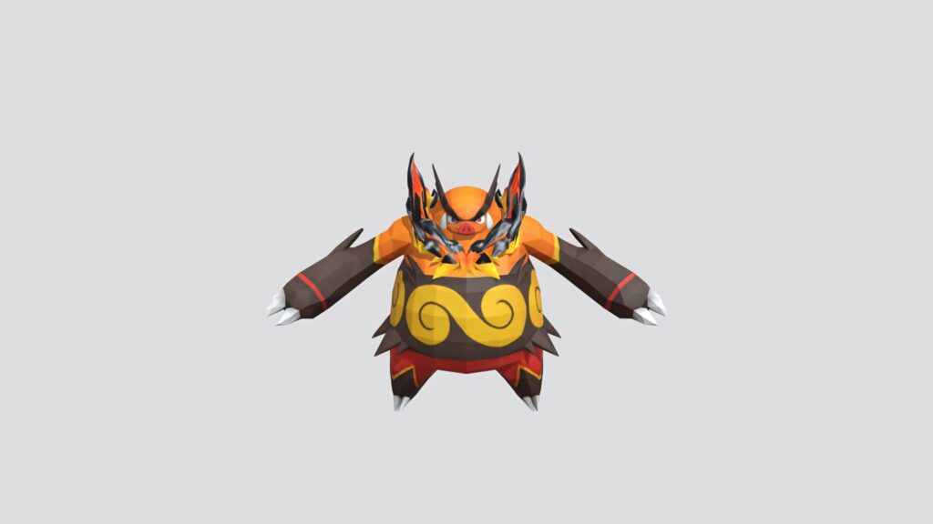 Emboar Pokémon digital art wallpaper with vibrant fiery orange and yellow swirled patterns on gray background