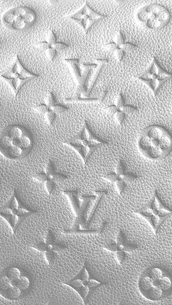 Embossed Elegance: Gray Leather Louis Vuitton Phone Wallpaper with Iconic Logo in Classy Design