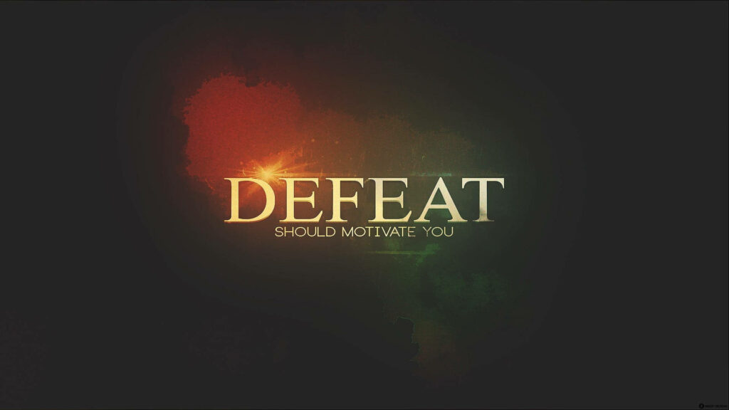 Minimalist motivational wallpaper with Defeat Should Motivate You text highlighted by orange flare