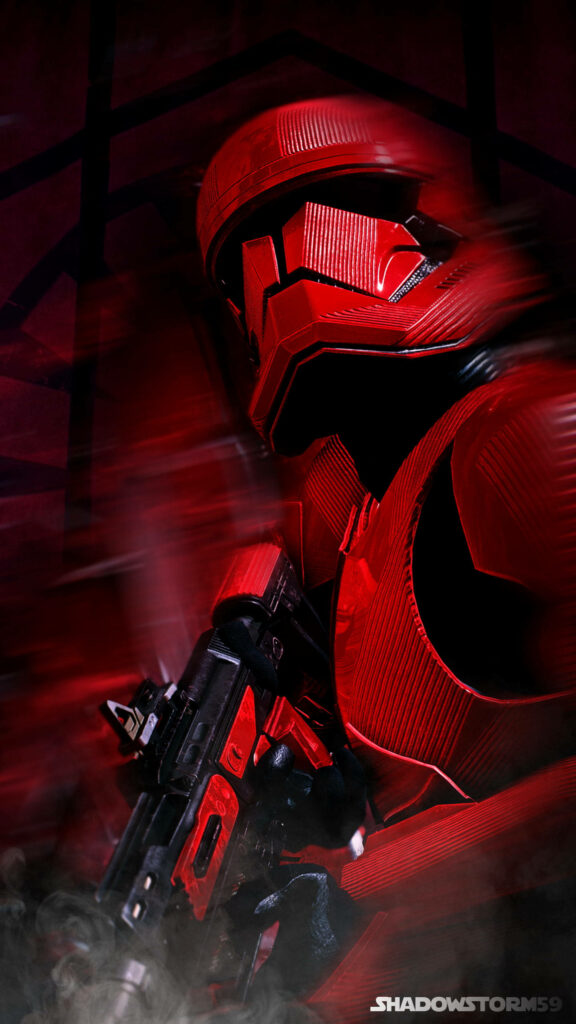 Scarlet Dominance: A Sith Trooper Enveloped in Star Wars-Esque Crimson Chaos Wallpaper