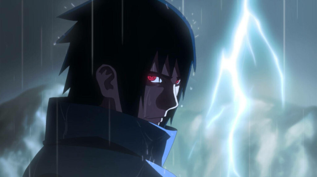 Sasuke's Serene Rainfall: Aesthetic Storm Wallpaper