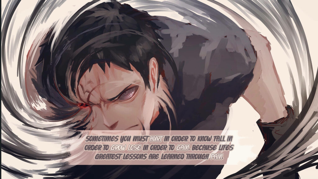 Obito Uchiha's Inspiring Journey: Embracing Pain to Learn Life Lessons - Digital Art from Naruto Quotes Wallpaper