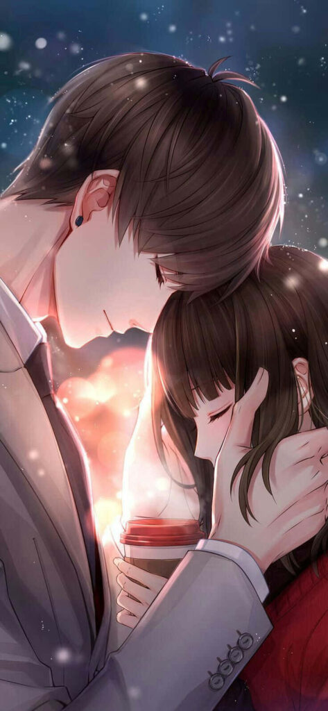 Love's Eternal Embrace: A joyful Anime Duo shares precious moments in a picturesque setting Wallpaper