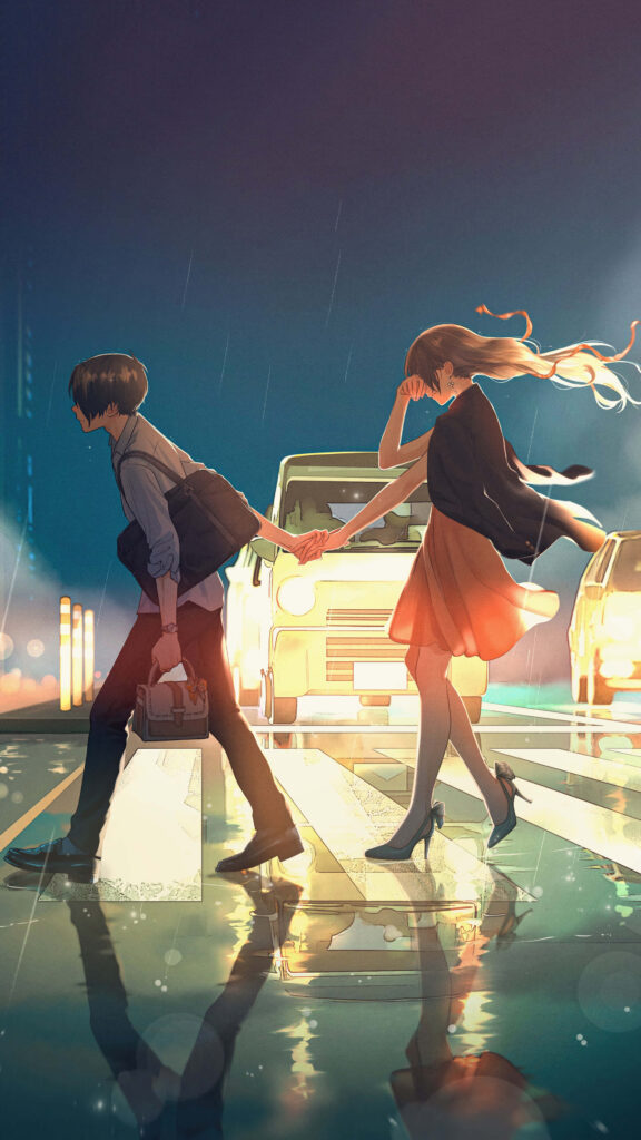 Romantic Starlit Embrace: An Exquisite Anime Duo Basks in Moonlit Splendor Wallpaper