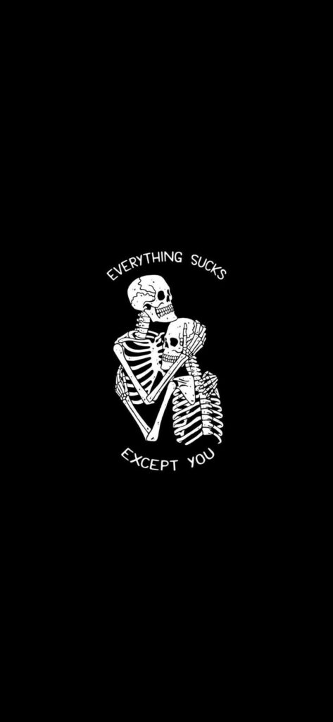 Skeletons Embracing: Love & Humor on Minimalist Wallpaper