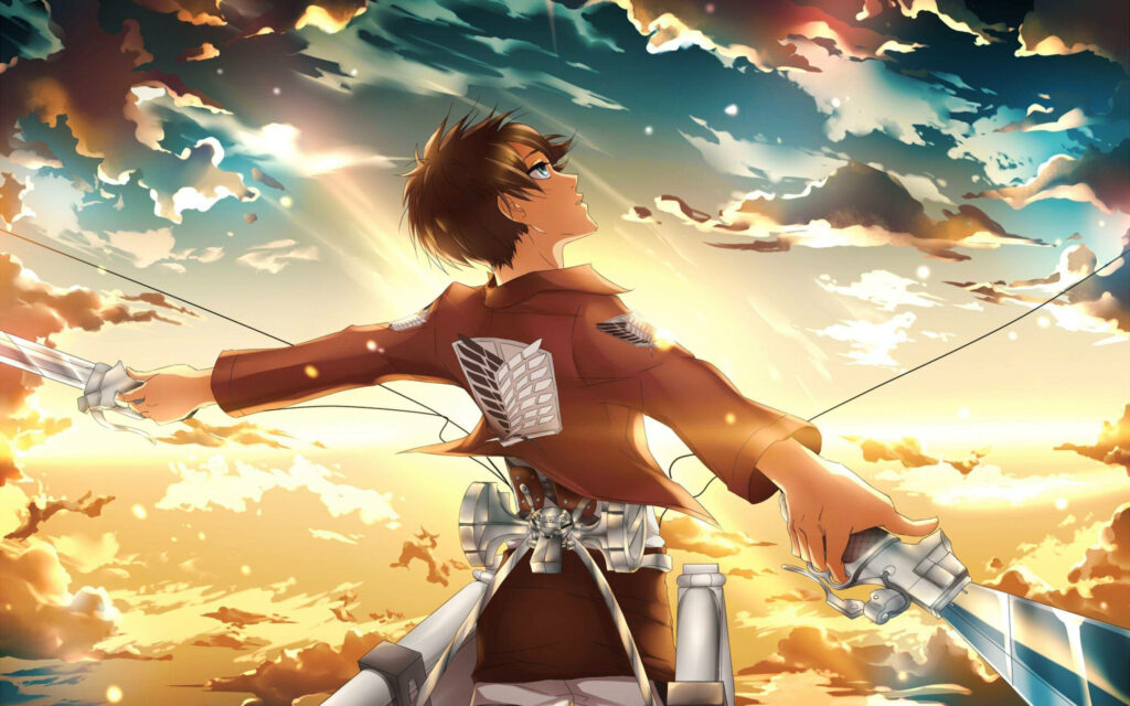 Welcoming the Sun: Eren Yeager Basks in the Glow of the Sky in This Stunning Wallpaper