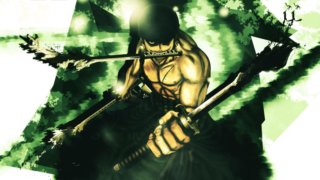 Emerald Duel: Zoro's Mastery in 4K Wallpaper
