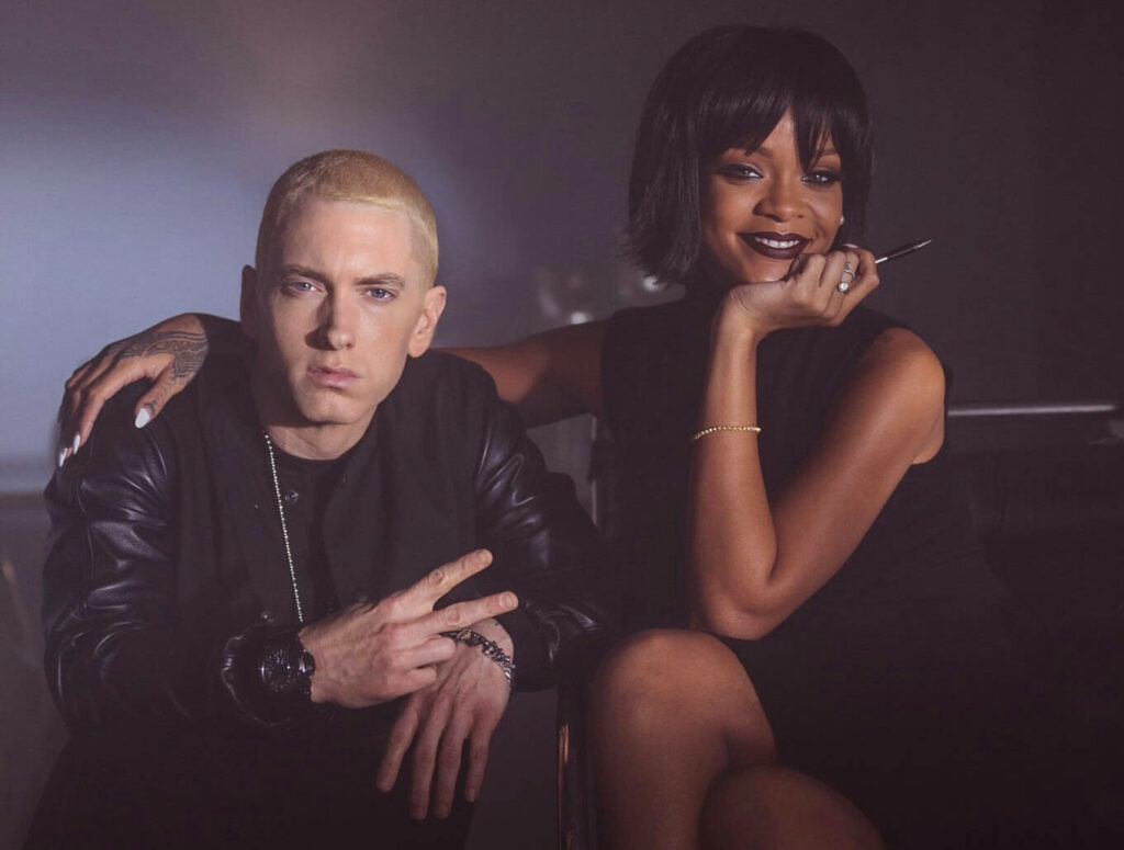 Eminem and Rihanna dynamic wallpaper showcasing iconic music collaboration with modern style