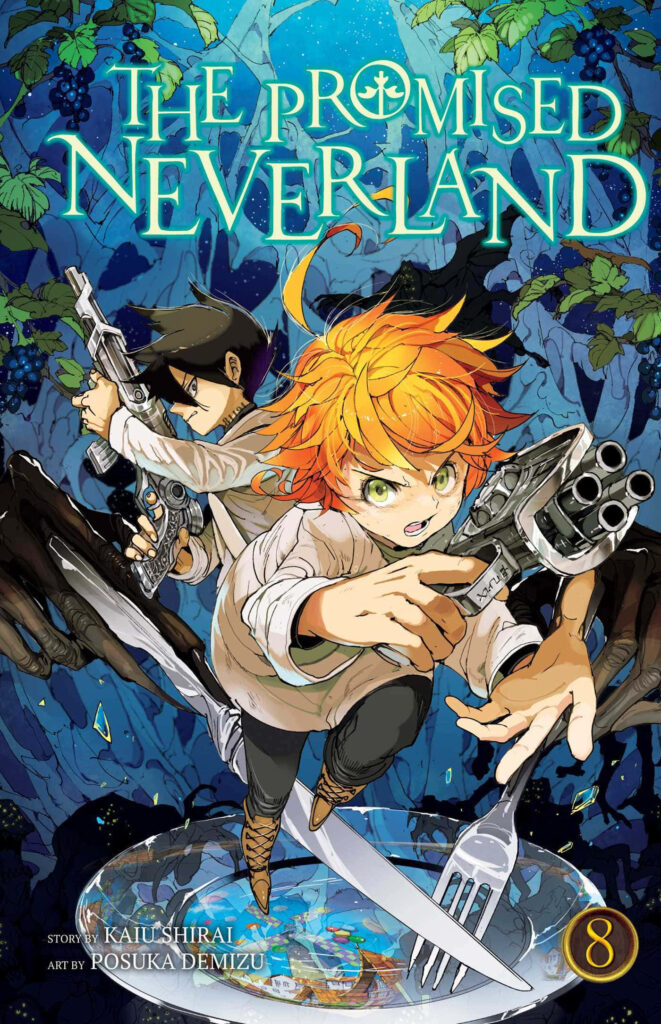 Emma from The Promised Neverland intense action scene vibrant colors thrilling anime wallpaper