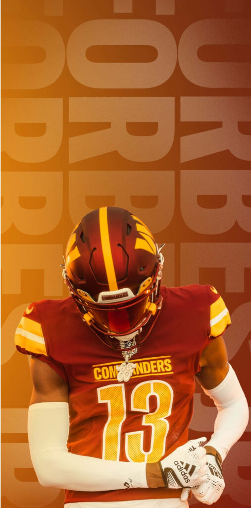 Emmanuel Forbes Jr in Washington Commanders uniform number 13 vibrant football wallpaper background