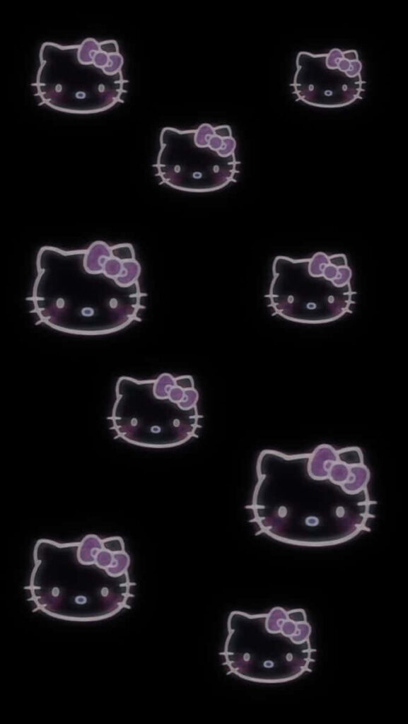 Dark Minimalist Hello Kitty Wallpaper with Emo Neon Accents