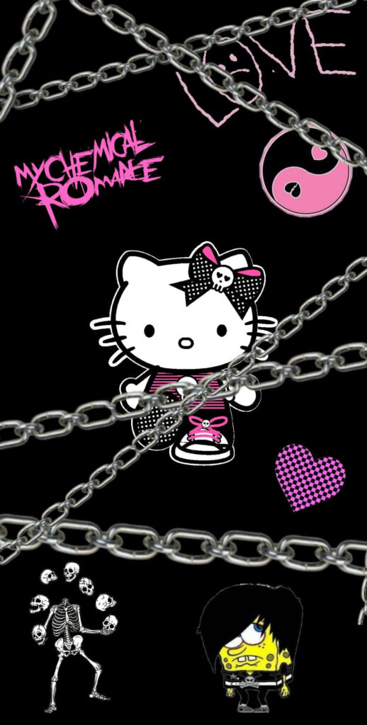 Edgy Emo Hello Kitty Wallpaper with Skull & Chains Design