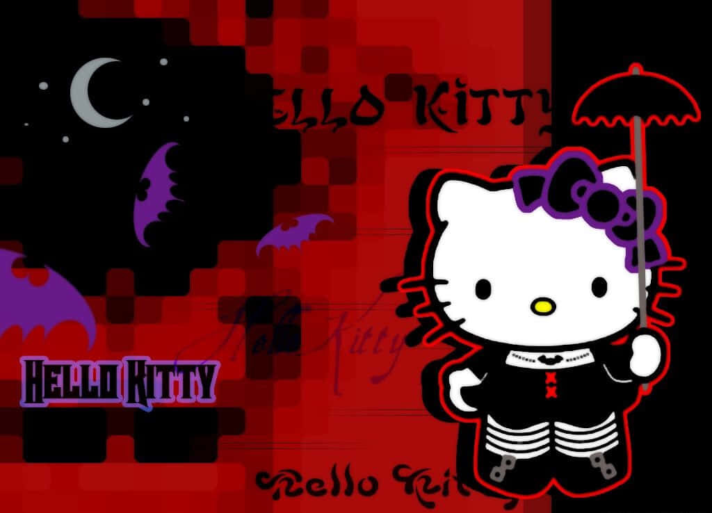 Emo Hello Kitty Wallpaper: Gothic Design with Umbrella & Half Moon