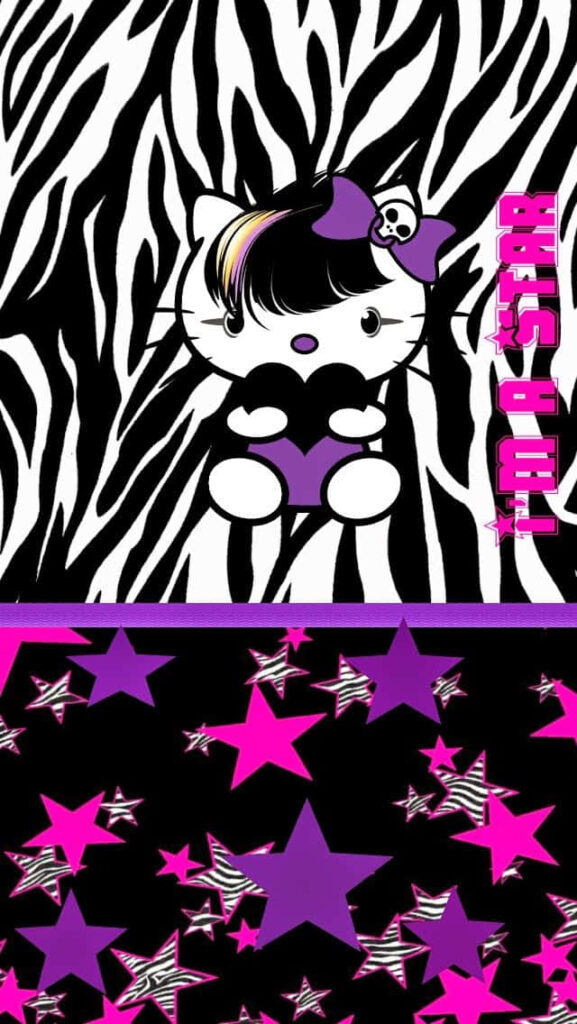 Emo Hello Kitty Wallpaper: Zebra Stripes & Vibrant Stars