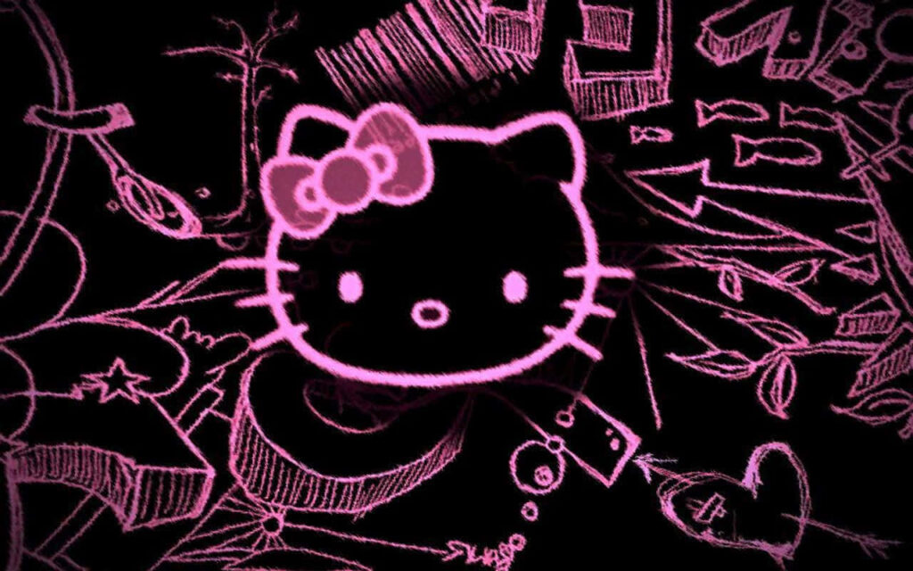 Neon Pink Hello Kitty Wallpaper: Artistic Emo Doodles & Abstract Design