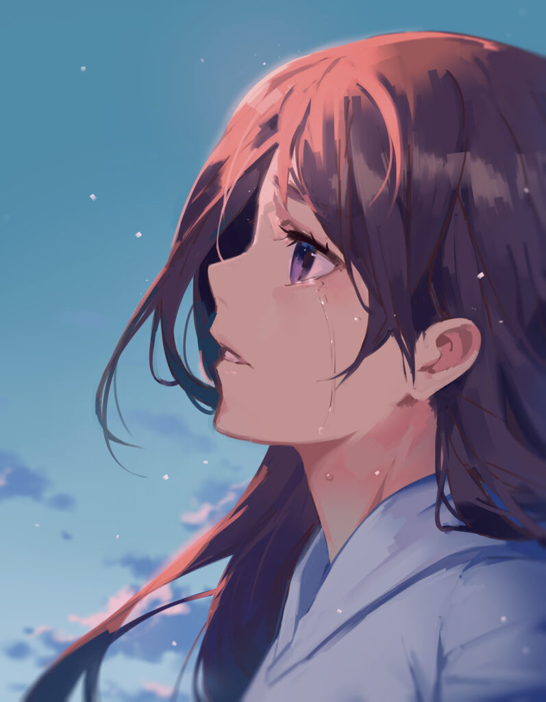 Emotional Anime Wallpaper: Girl with Long Hair and Tears
