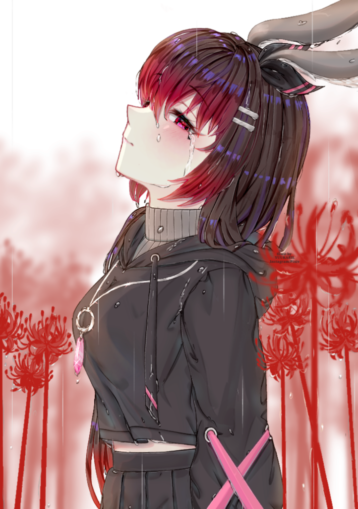 Emotional Anime Wallpaper: Girl with Rabbit Ears and Red Flowers