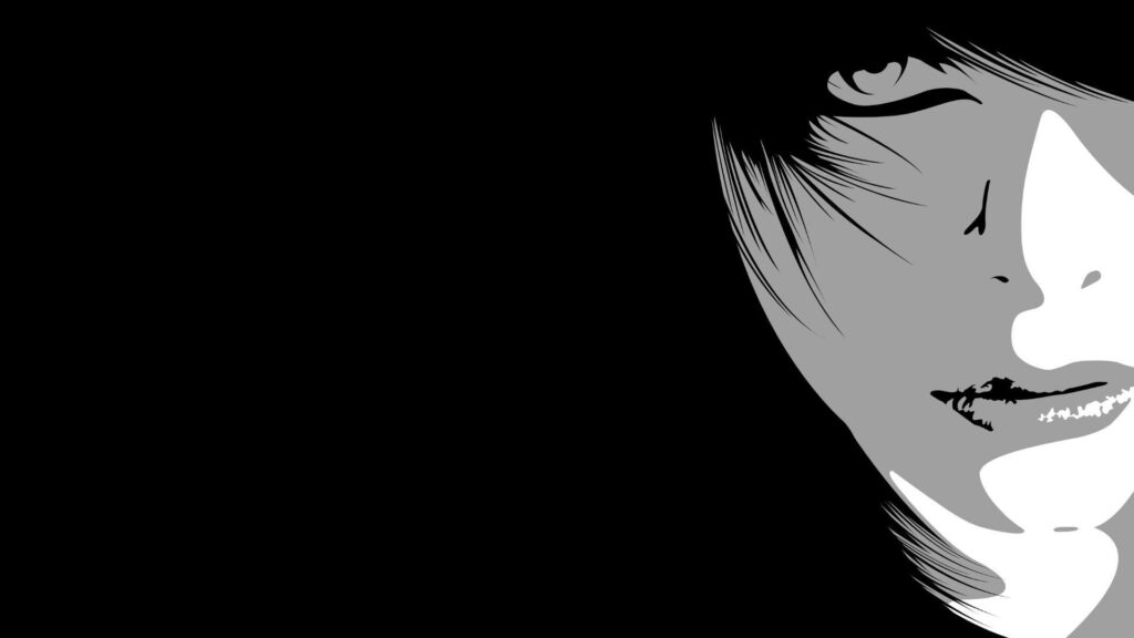 Emo Girl Artistic Monochrome Wallpaper with Intense Expression