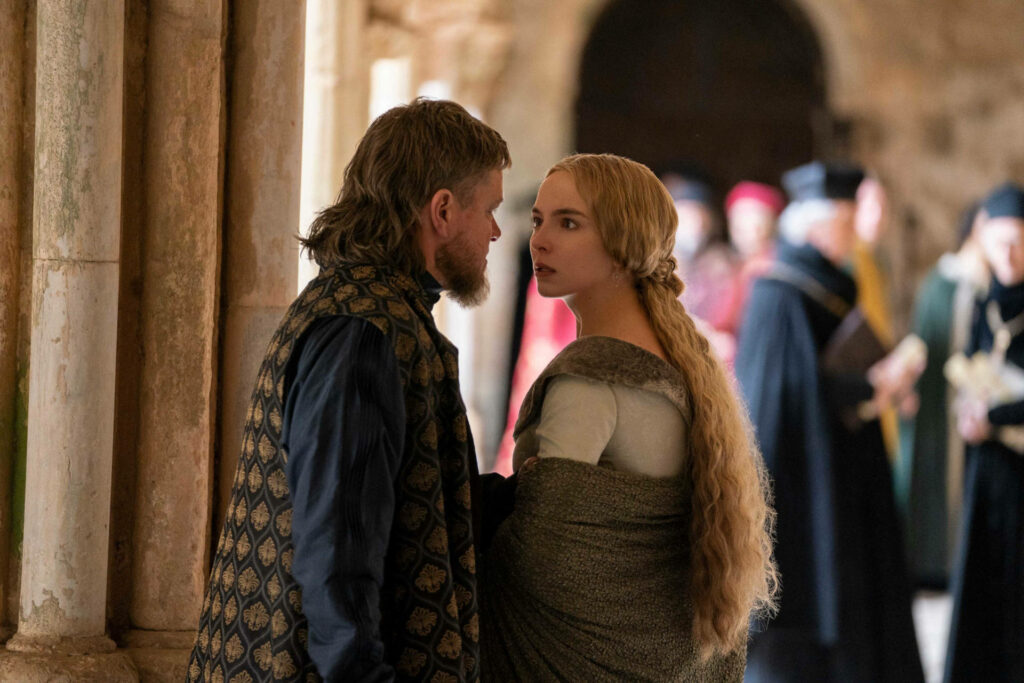 Emotional Wallpaper of The Last Duel: Tense Couple in Historic Scene