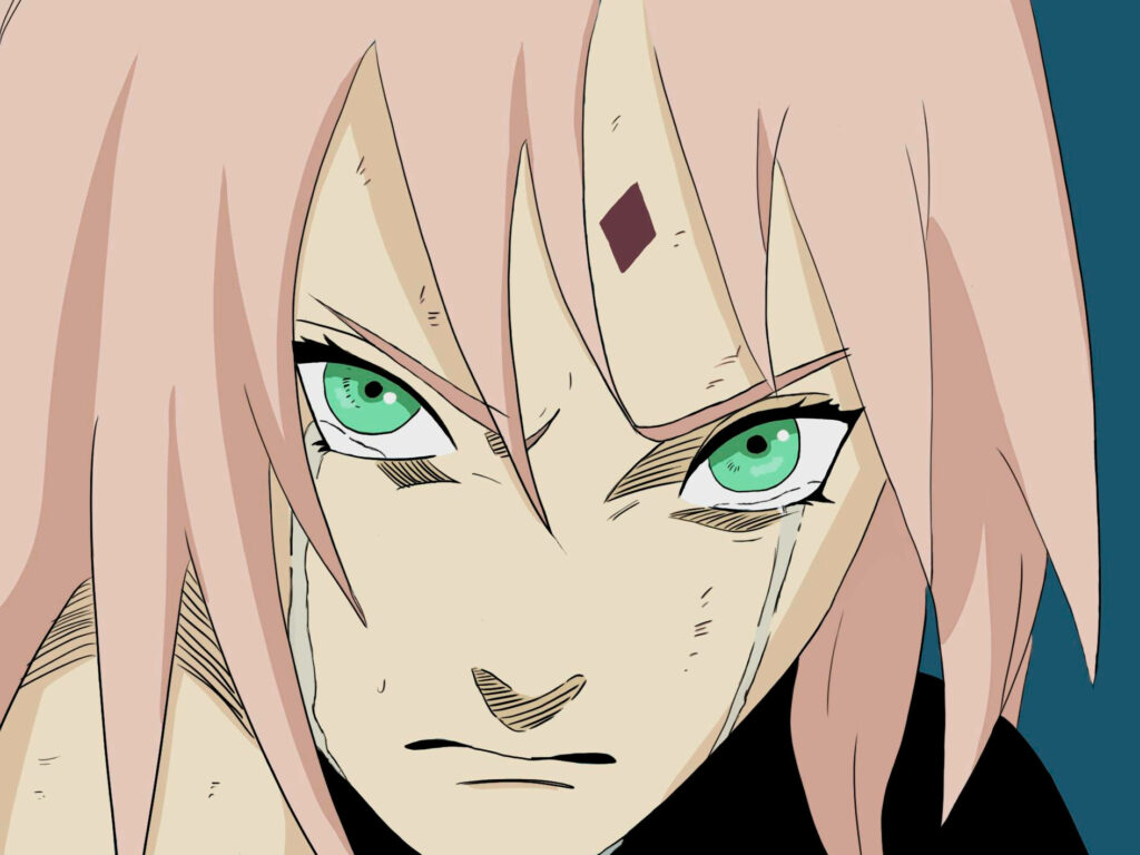 Emotional Sakura Close-Up Wallpaper: Intense Naruto Moment
