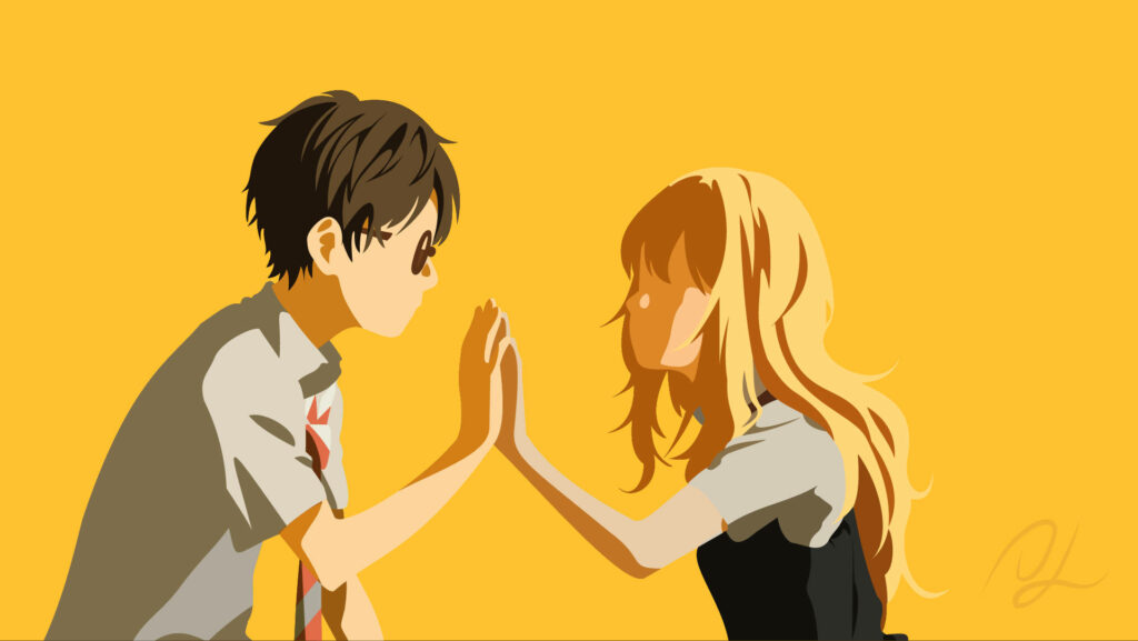 Harmonious Love: A Serene Anime Moment of Kosei and Kaori's Bond Wallpaper